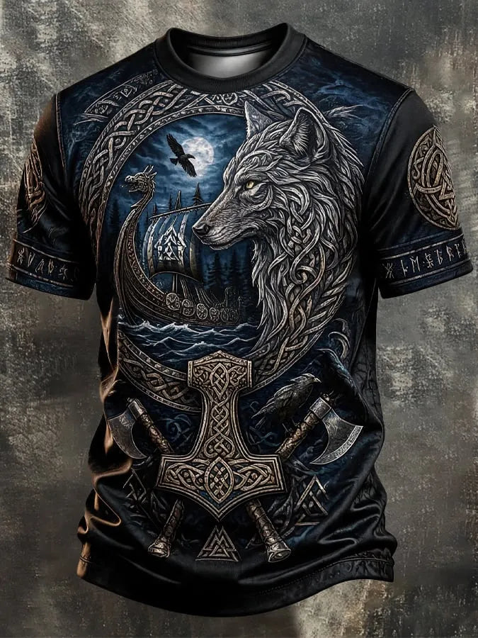 Men's Vintage Viking-Print T-Shirt