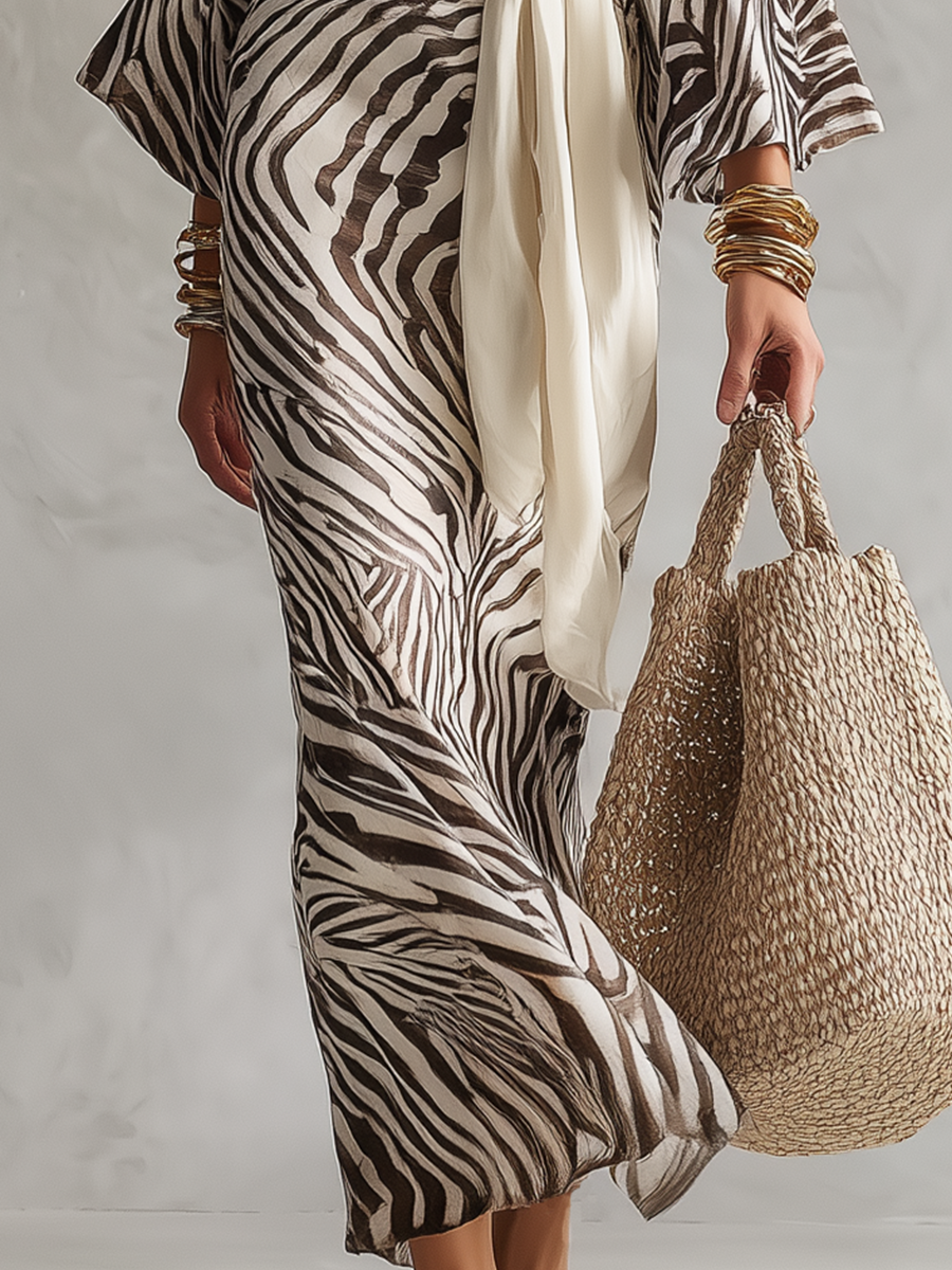 Tailored Zebra Print Midi Dress