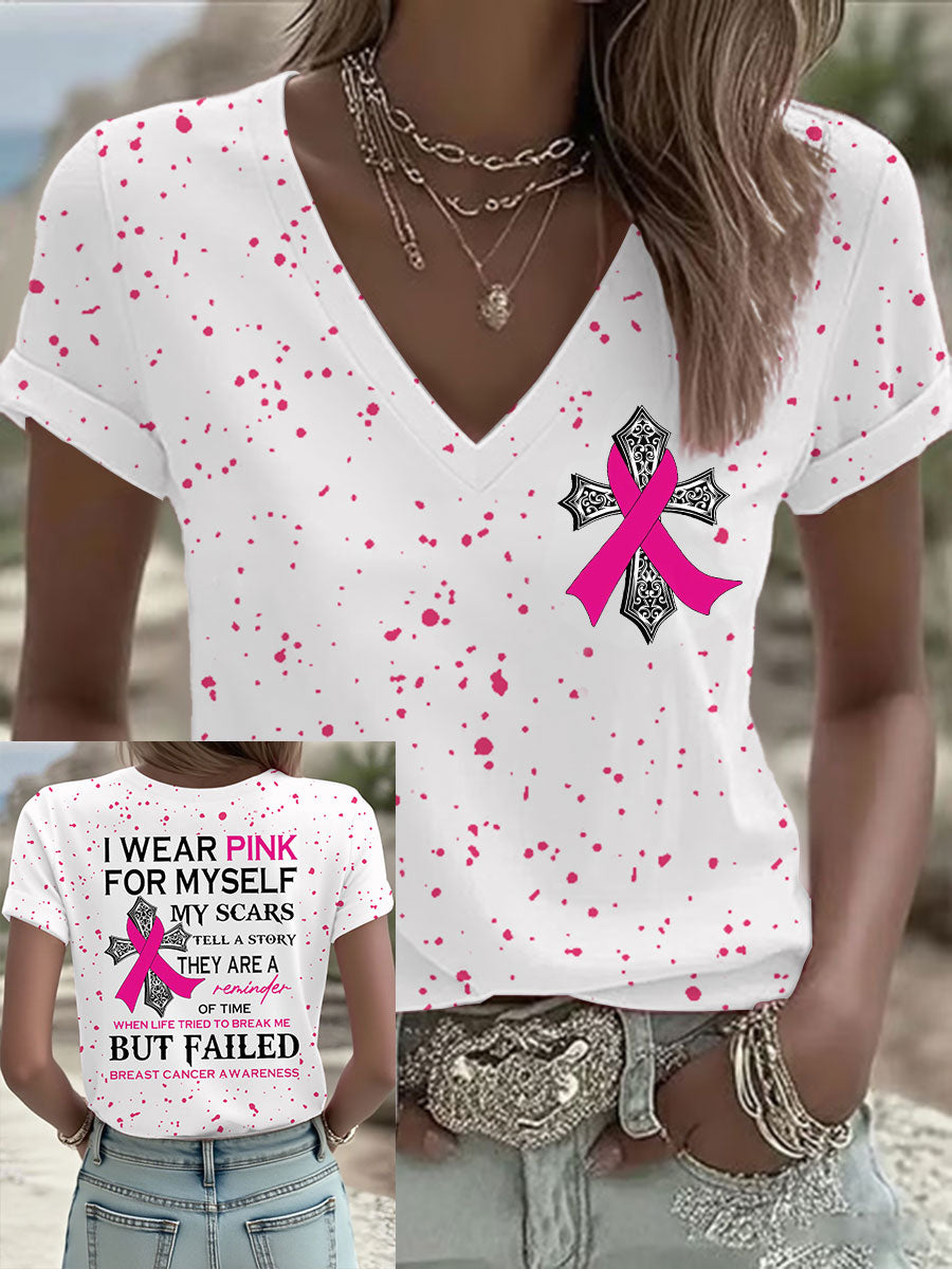 Women's Breast Cancer Awareness I Wear Pink For Myself My Scars Tell A Story T-Shirt