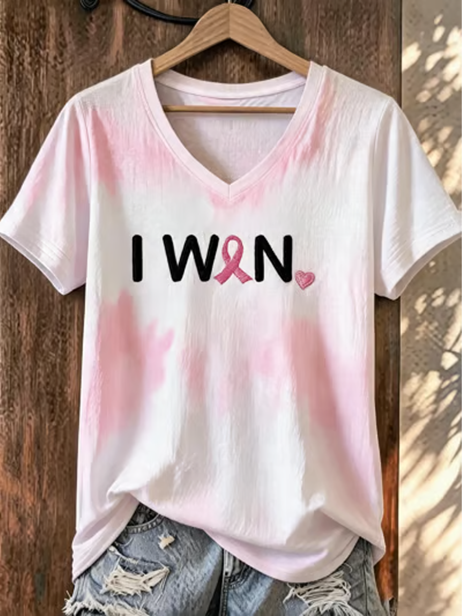Women's Breast Cancer Ribbon Print short-sleeved T-shirt