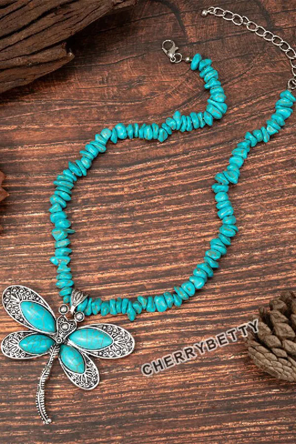 Retro Turquoise Butterfly Necklace