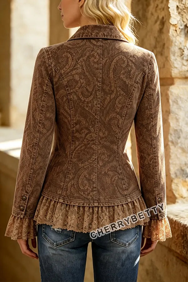 Vintage Paisley Print Lace Patch Jacket