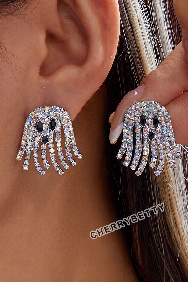 Cute Rhinestone Ghost Halloween Earrings