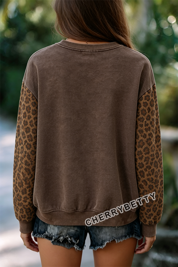 Vintage Halloween Leopard Pumpkin Print Sweatshirt