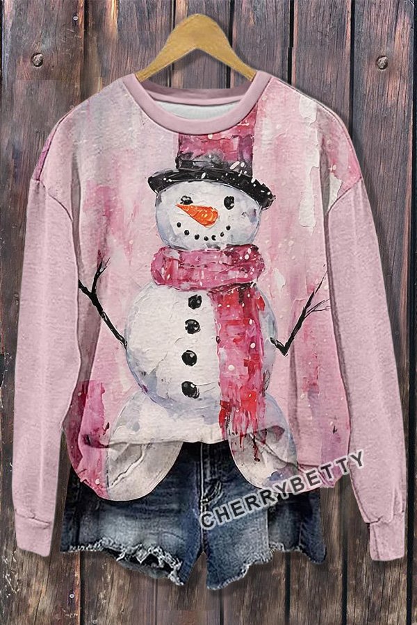 Sweet Christmas Snowman Print Long Sleeve Sweatshirt