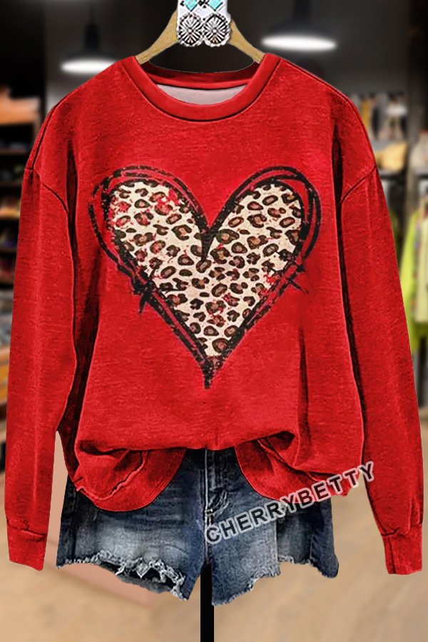 Leopard Heart Print Valentine's Day Sweatshirt