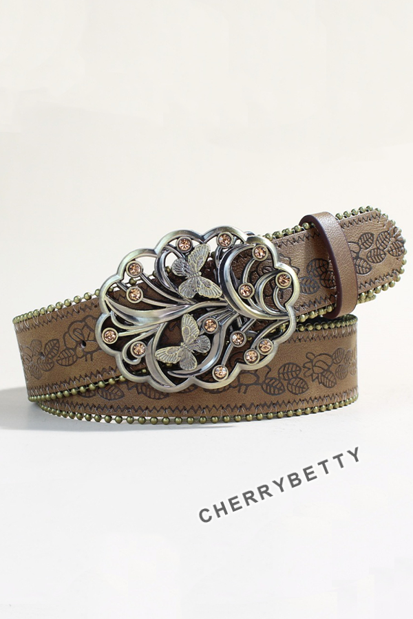 Vintage Rhinestone Butterfly Pattern Belt