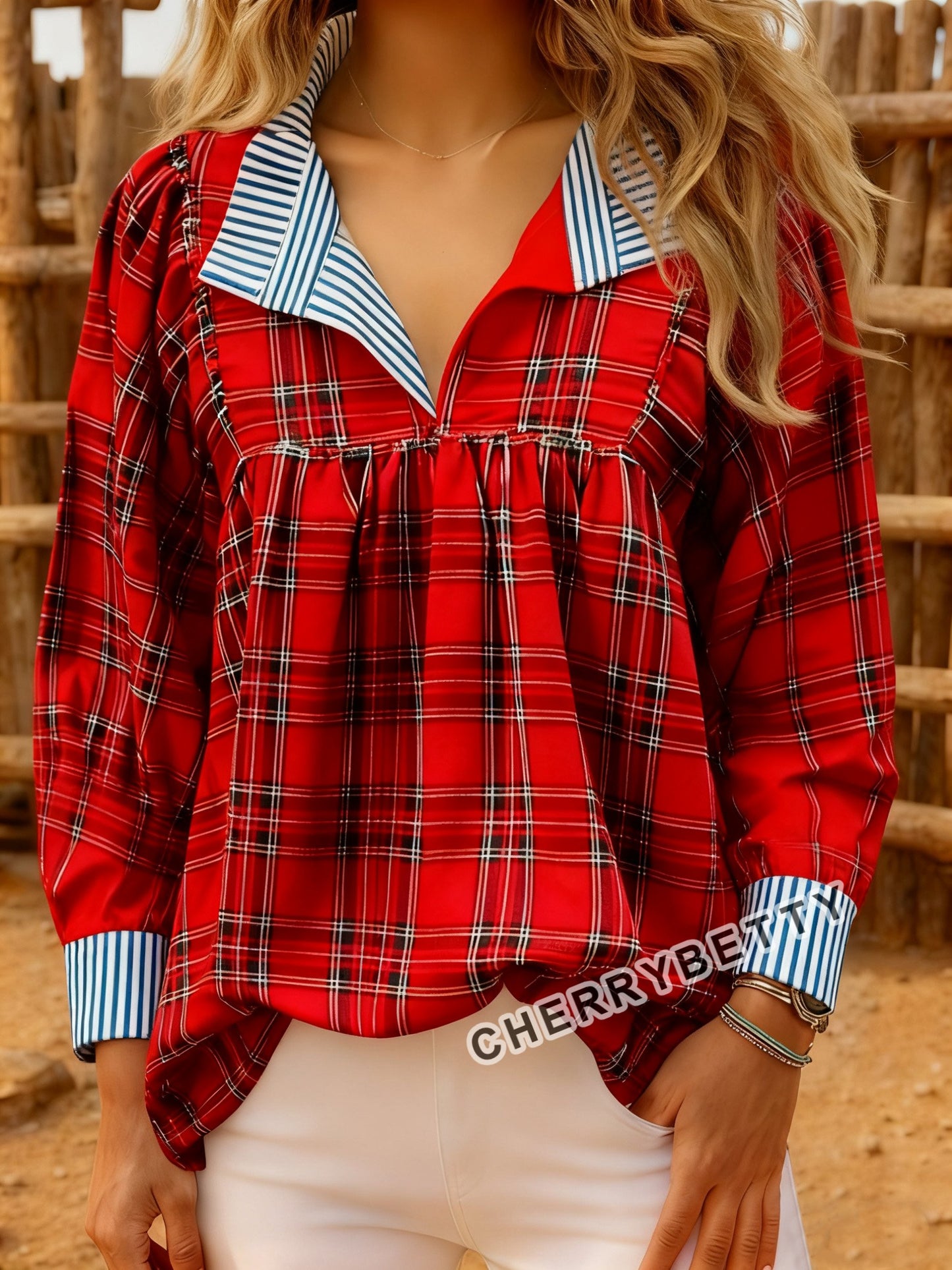 Classic Plaid Striped Collar Top