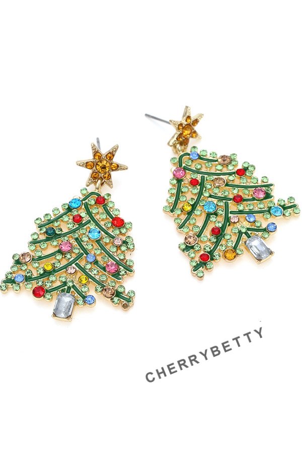 Rhinestone Christmas Tree Pattern Earrings