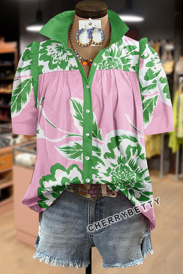 Fresh Floral Print Short Sleeve Top