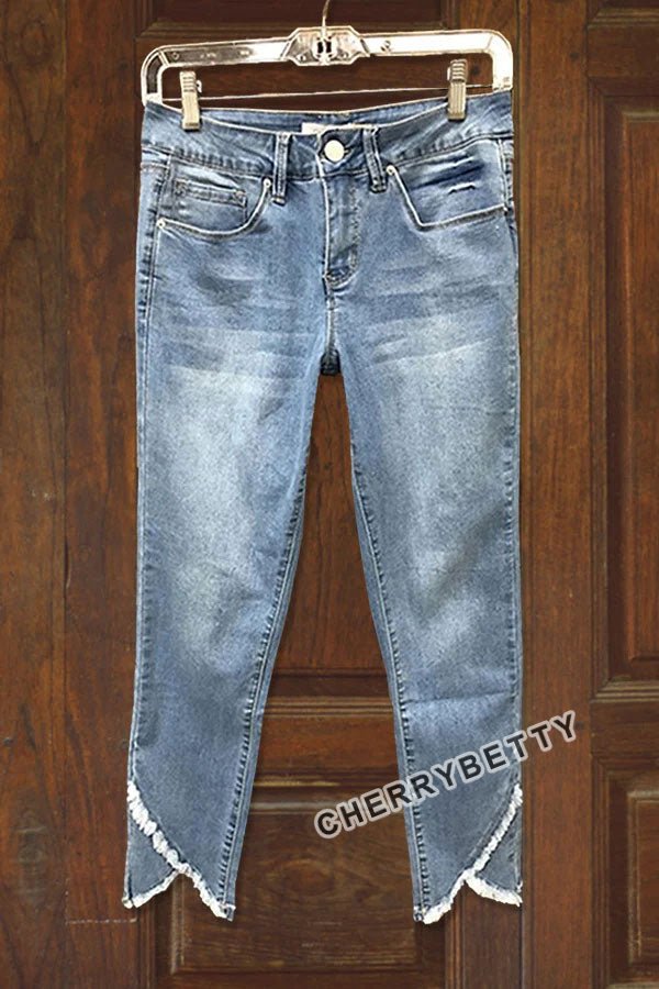 Solid Irregular Frayed Jeans