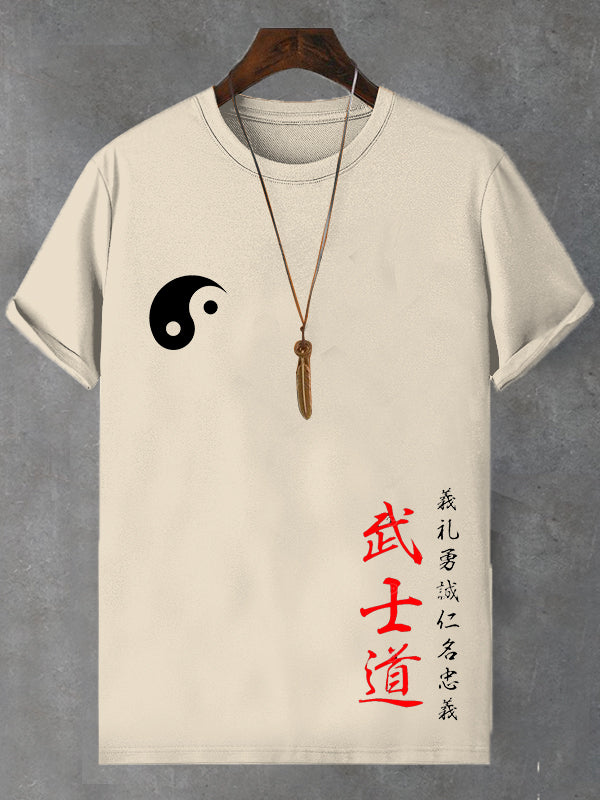 Men's Japanese Taiji Bushido Art Print Cotton Casual T-Shirt