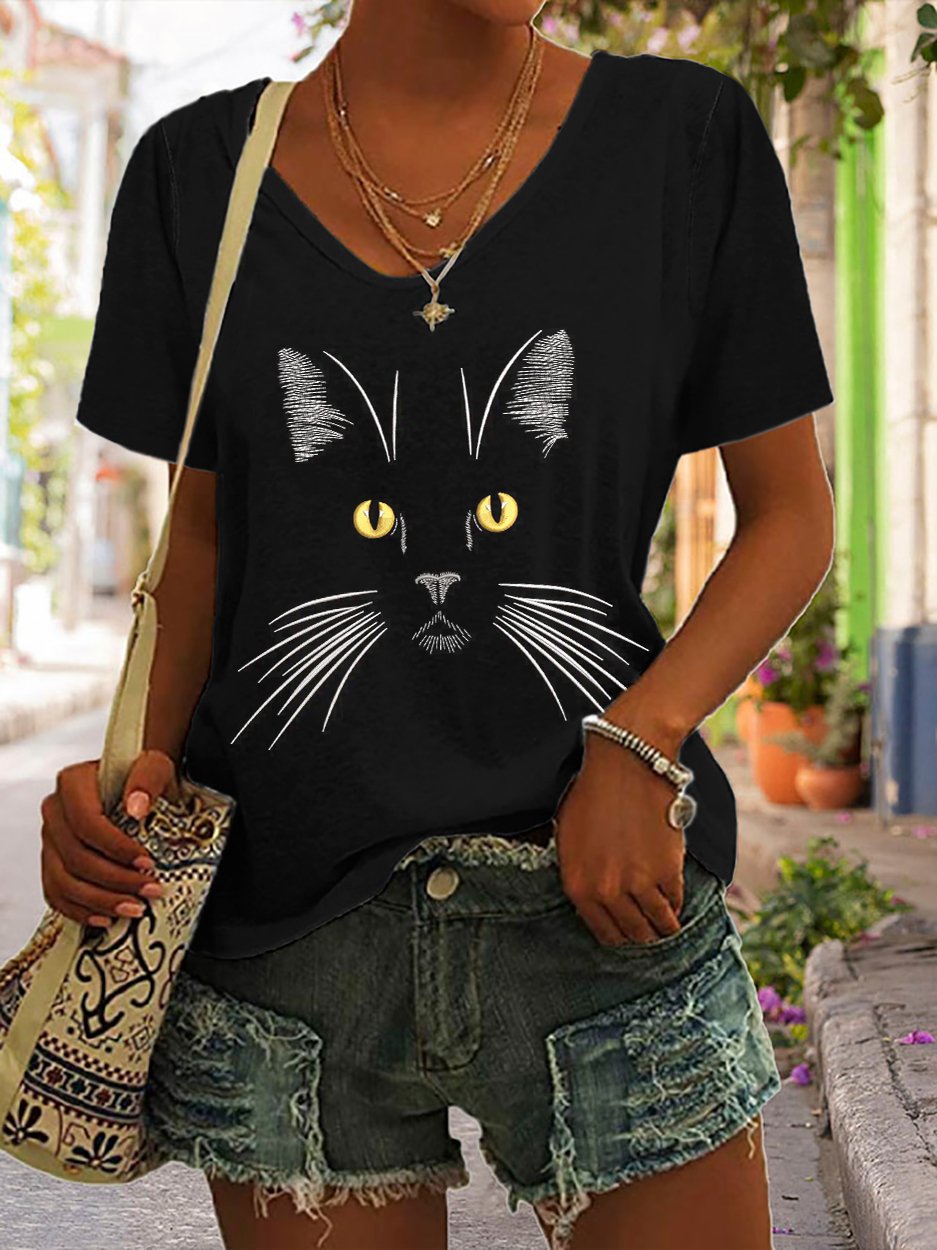 Women's Cute Animal Cat Print Short Sleeve T-Shirt