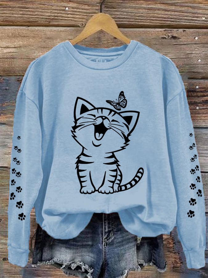 Women's Cute Cat Print Cat Lovers Casual Sweatshirt