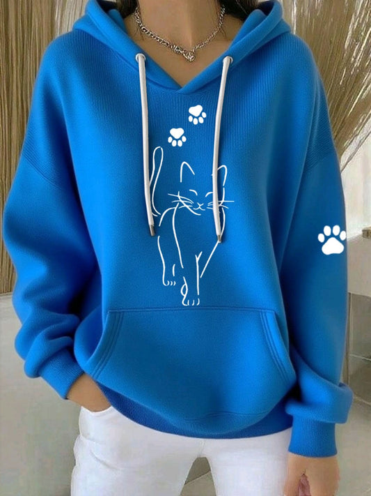 Women'S Cat Print Casual Hoodie