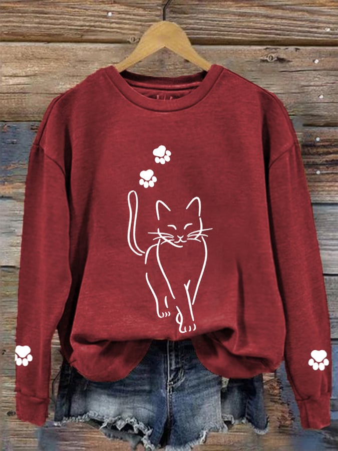 Women's Cute Cat Graphic Cat Lover Casual Sweatshirt