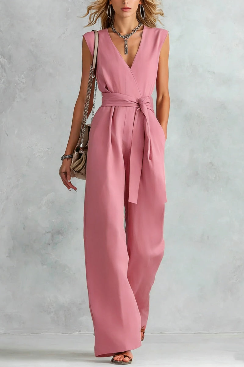 V-Neck Lace-Up Jumpsuit