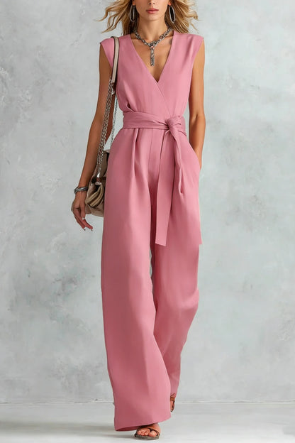 V-Neck Lace-Up Jumpsuit