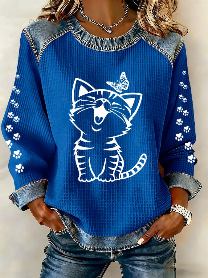Women'S Cute Cat Print Casual Sweatshirt