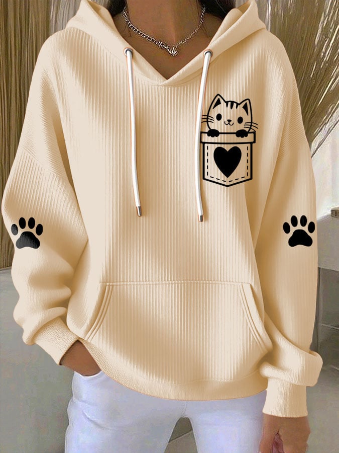 Women's Cute Cat Print Casual Hoodie