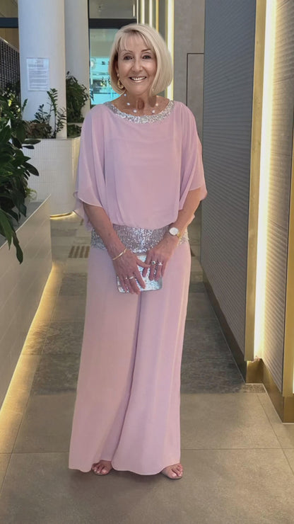 Plus Size Pink Sequin Spinning Tunic Suit
