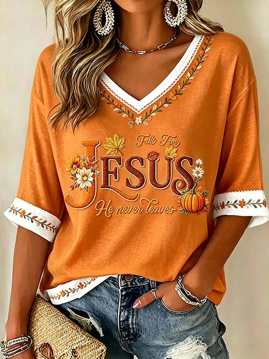 Women's Fall Casual Faith Graphic Print T-Shirt