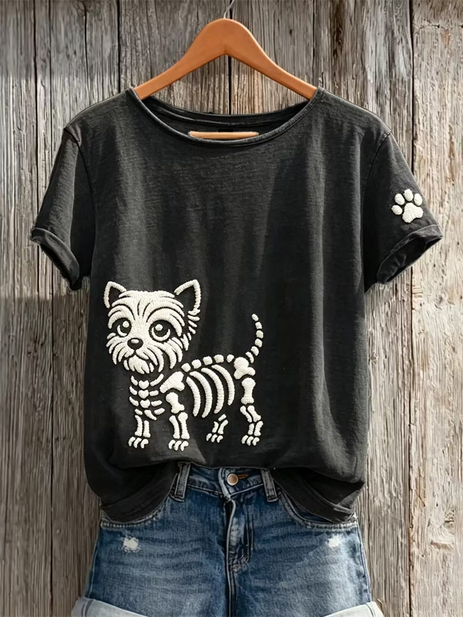 Women's Halloween Skull Maltese Pattern Art Print Casual T-shirt
