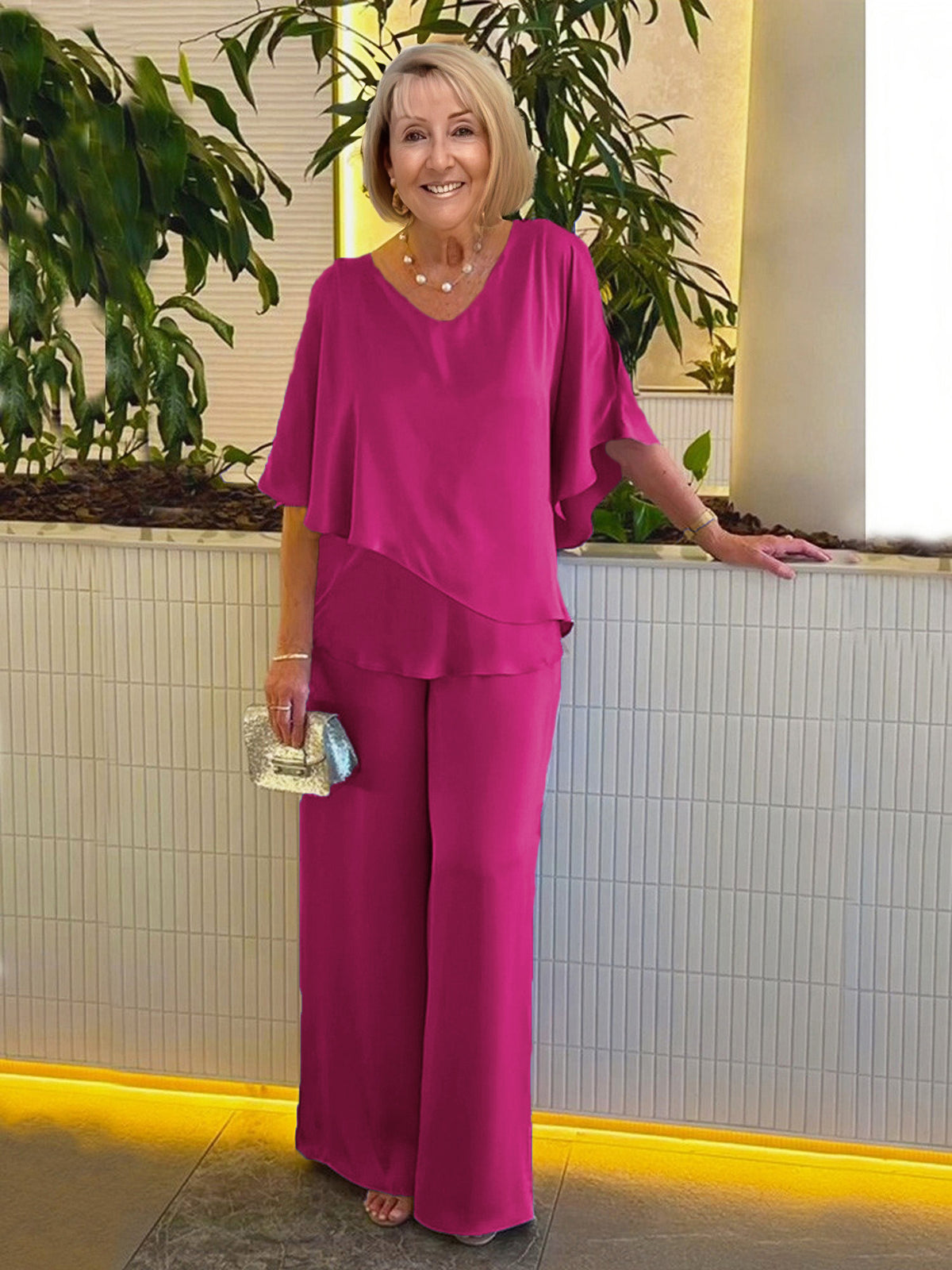 Plus Size Double Layer Tunic Pantsuit