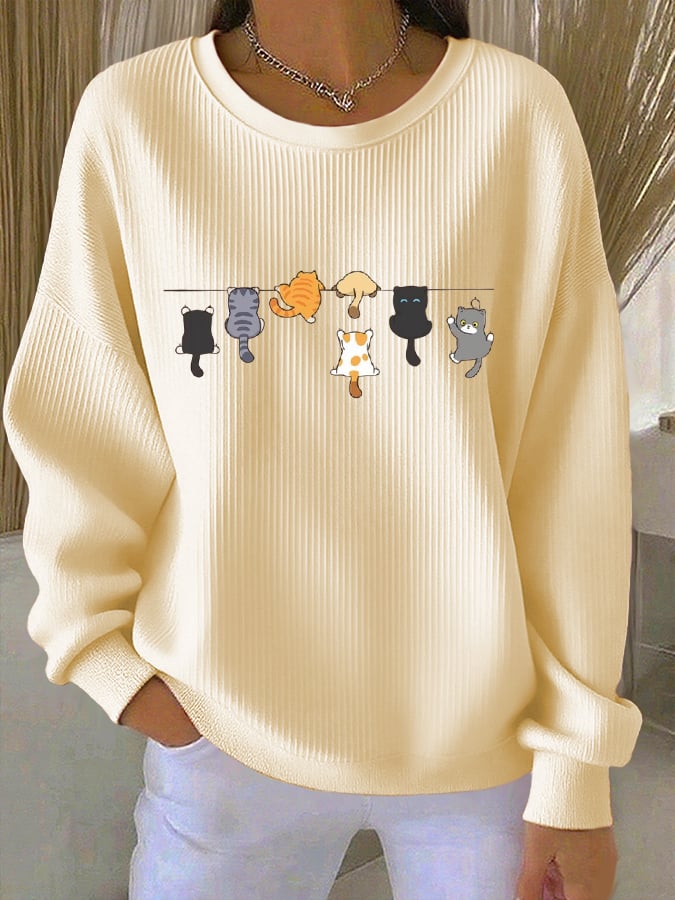 Women's Cute Cat Print Casual Sweatshirt