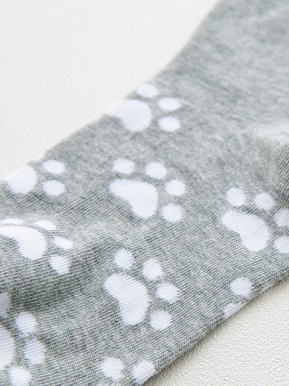 Women's Cotton Cat Cubic Ears Footprint Mid Calf Socks