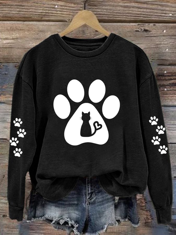 Women'S Cat Paw Print Casual Sweatshirt
