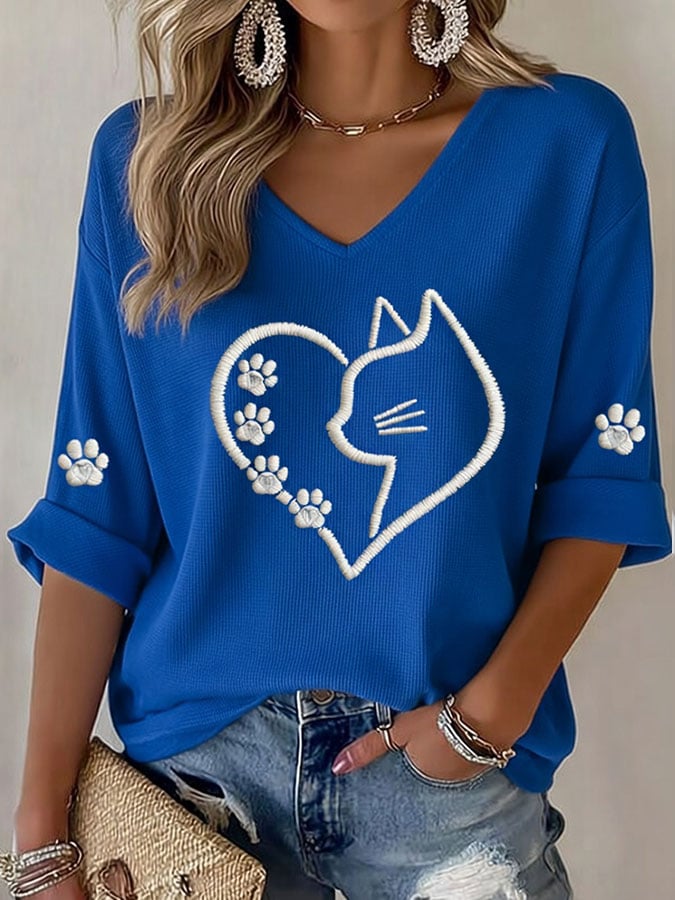 Women's Casual Cute Cat Print T-shirt