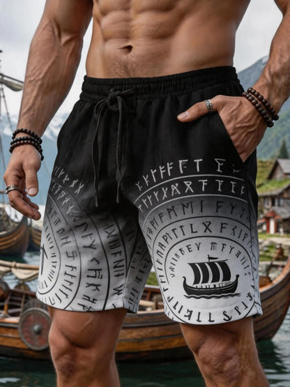 Men's Vintage Viking Print Drawstring Shorts