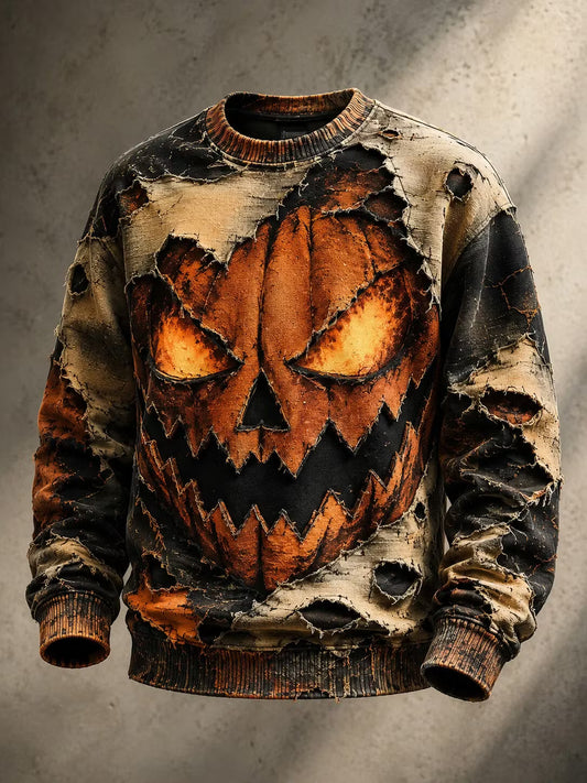 Men's Pumpkin Face Halloween Graphic Print Casual Sweatshirt