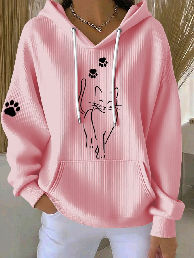 Women'S Cute Cat print Casual Hoodie Sweatshirt