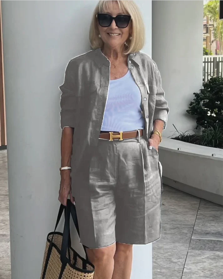 Women'S Cardigan Top Shorts Two-Piece Set
