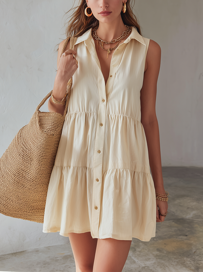 Elegant Tiered Button-Front Mini Dress