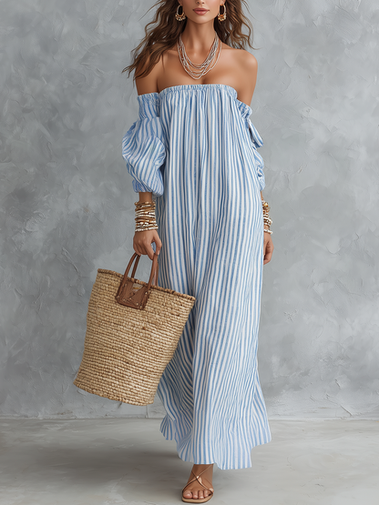 Striped Off-Shoulder Maxi Dress
