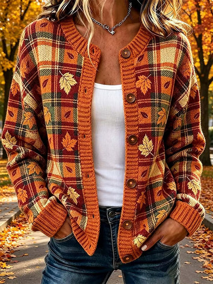 Women'S Casual Maple Leaf Knit Cardigan