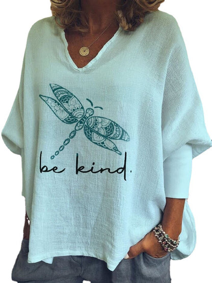 Loose Printed V-neck Top