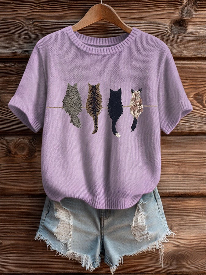 Women's Animal Cat Print Short SleeveT-shirt