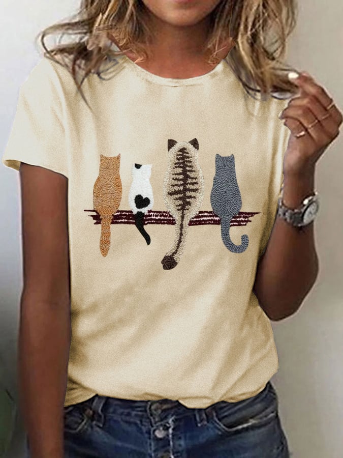 Women's Cat Back Pattern Printed Casual Tee