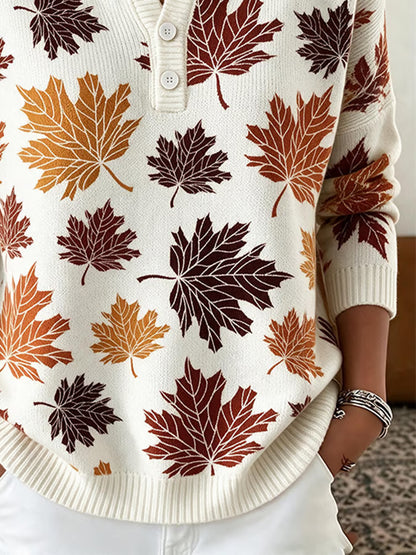 Women's Casual Henley Collar Autumn Print Shirt