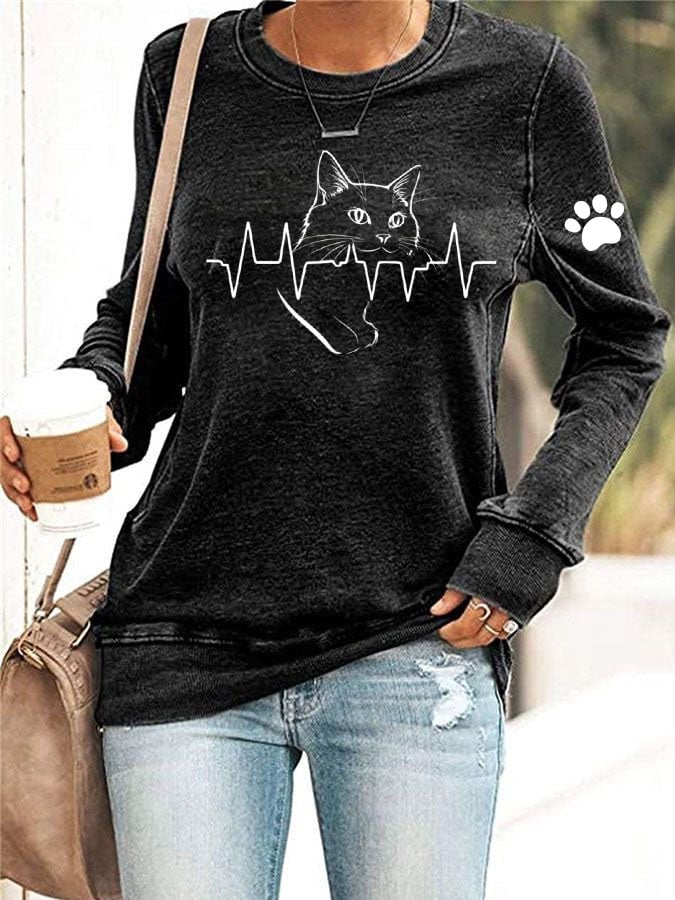 Women's Cute Cat Print Sweatshirt
