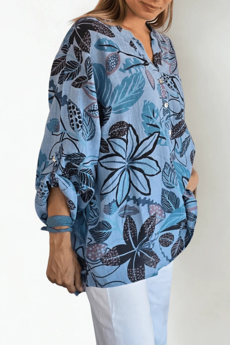 Printed And Leaf Pattern Cotton Shirt