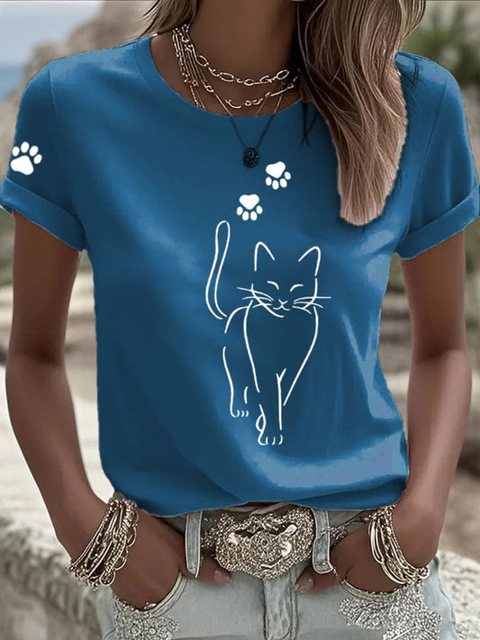 Women'S Cute Cat print Casual T-Shirt