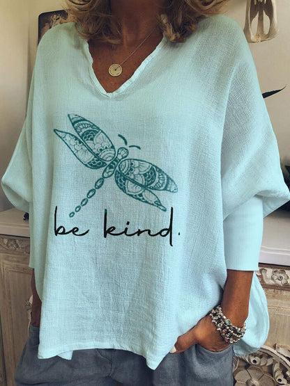 Loose Printed V-neck Top