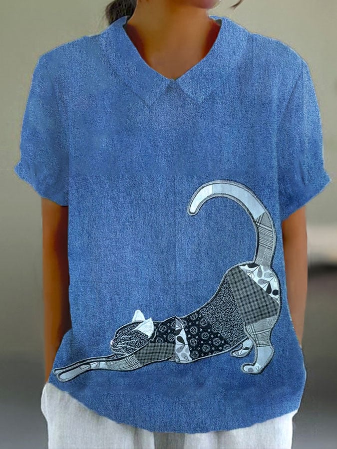 Women's Animal Cute Cat Print Casual Shirt