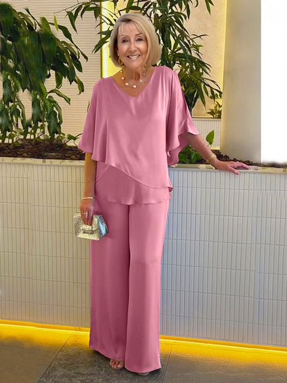 Plus Size Double Layer Tunic Pantsuit