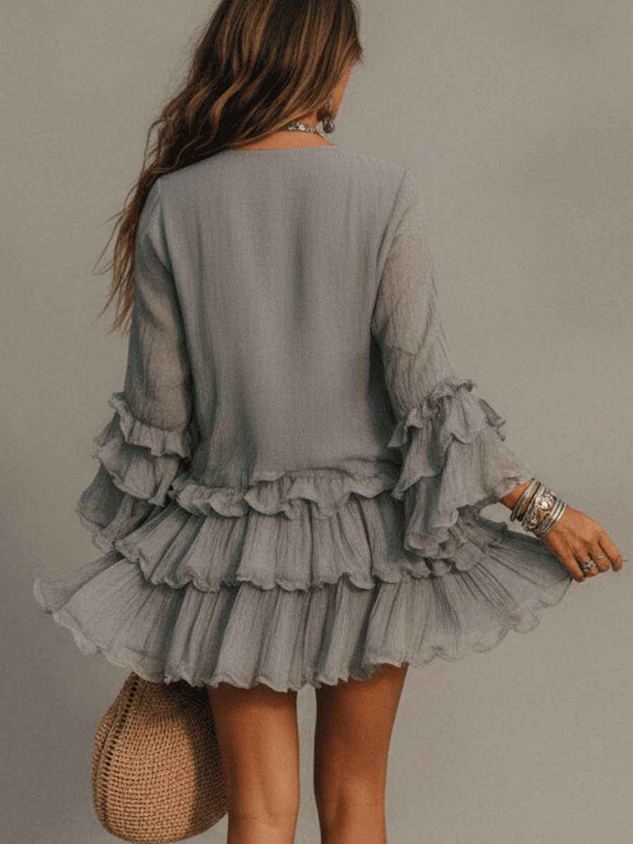 Soft Ash Boho Ruffle Mini Dress